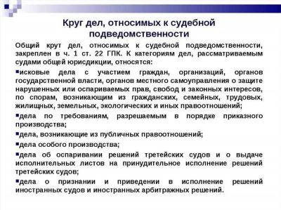 Виды гражданских дел, подведомственных судам общей юрисдикции