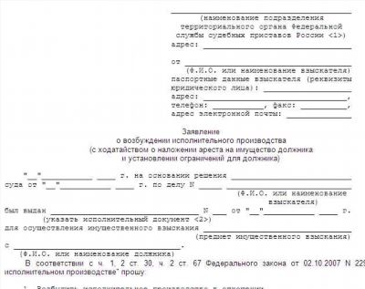 Пример заявления судебному приставу-исполнителю